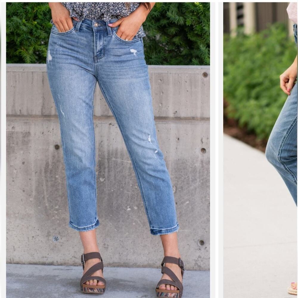 VERVET By Flying Monkey NEW AFTERNOON LIGHT Mid Rise Distressed Cropped Jean 26